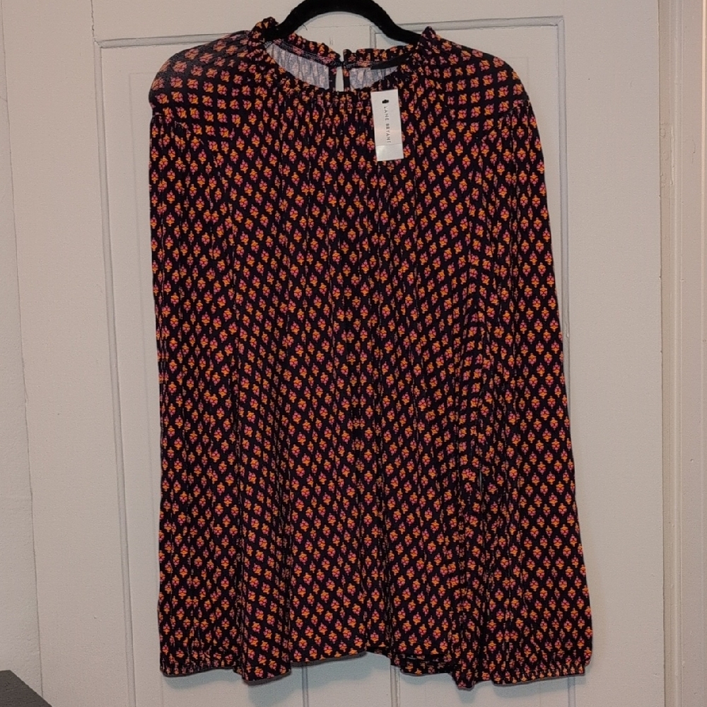 Lane Bryant Blue, Orange And Red Relaxed Blouse with Peter Pan Collar